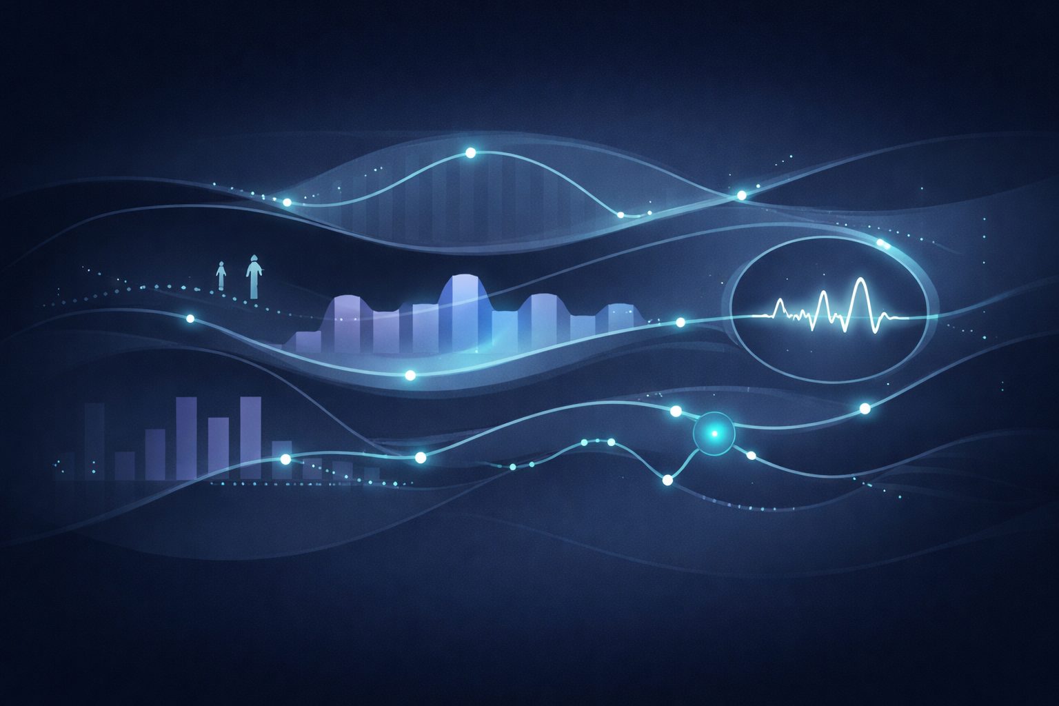 Abstract visualization representing CNS digital endpoint extraction from wearables
